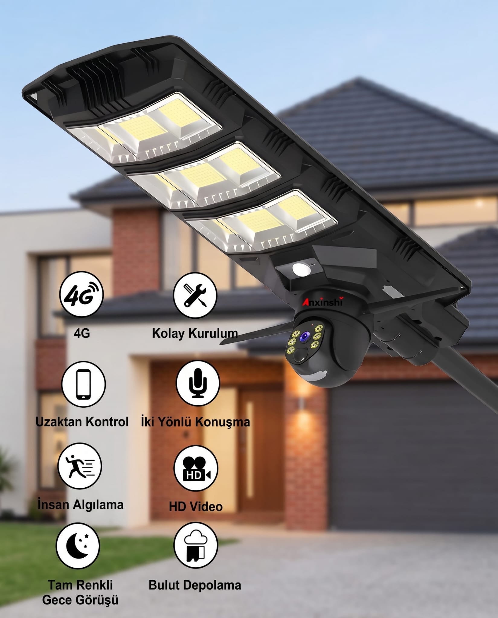 Güneş Enerjili 355° Kamera Ve Led Işık